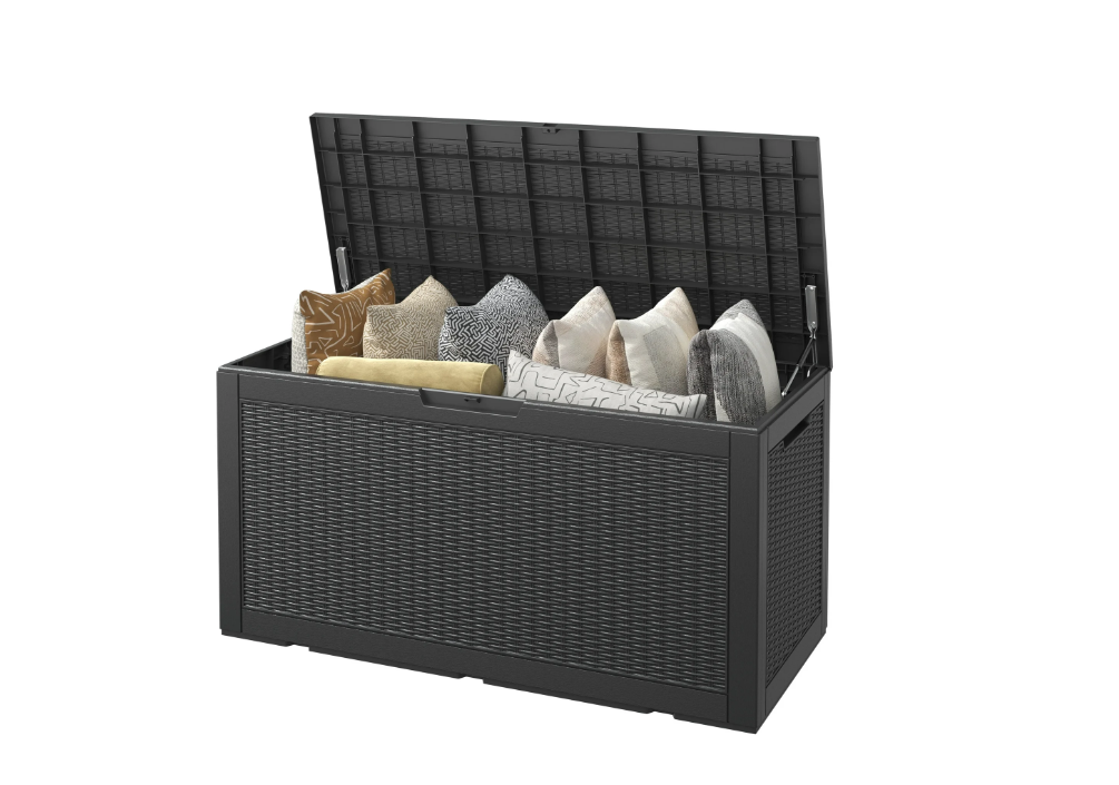 Kit com 2 Caixas de Deck Impermeáveis! –  1 de 320 galões + 1 de 30 galões -Caixa grande de armazenamento externo, móveis de pátio à prova d'água e deck de armazenamento - trancável e resistente a UV, perfeita para piscina e uso externo, resina