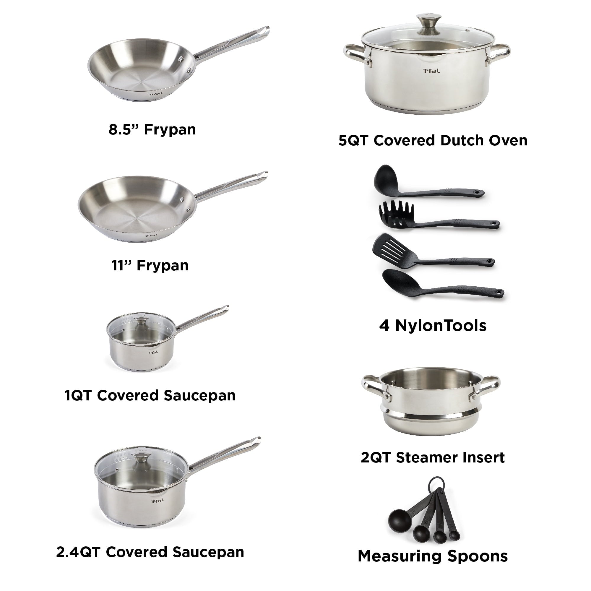 T-fal Cook & Strain Stainless Steel Cookware Set, 14 piece Set