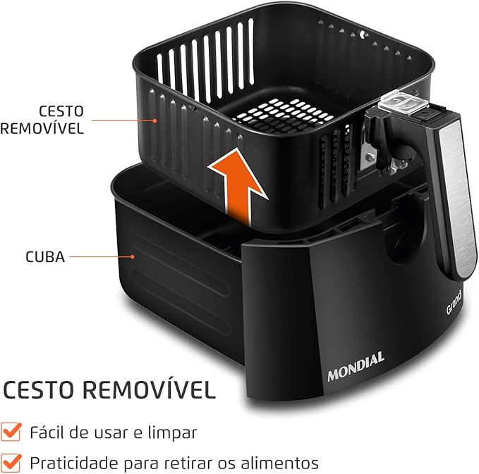 Fritadeira Sem Óleo Air Fryer 5L, Mondial, Preto/Inox, 1900W, BVOLT - AFN-50-BI (