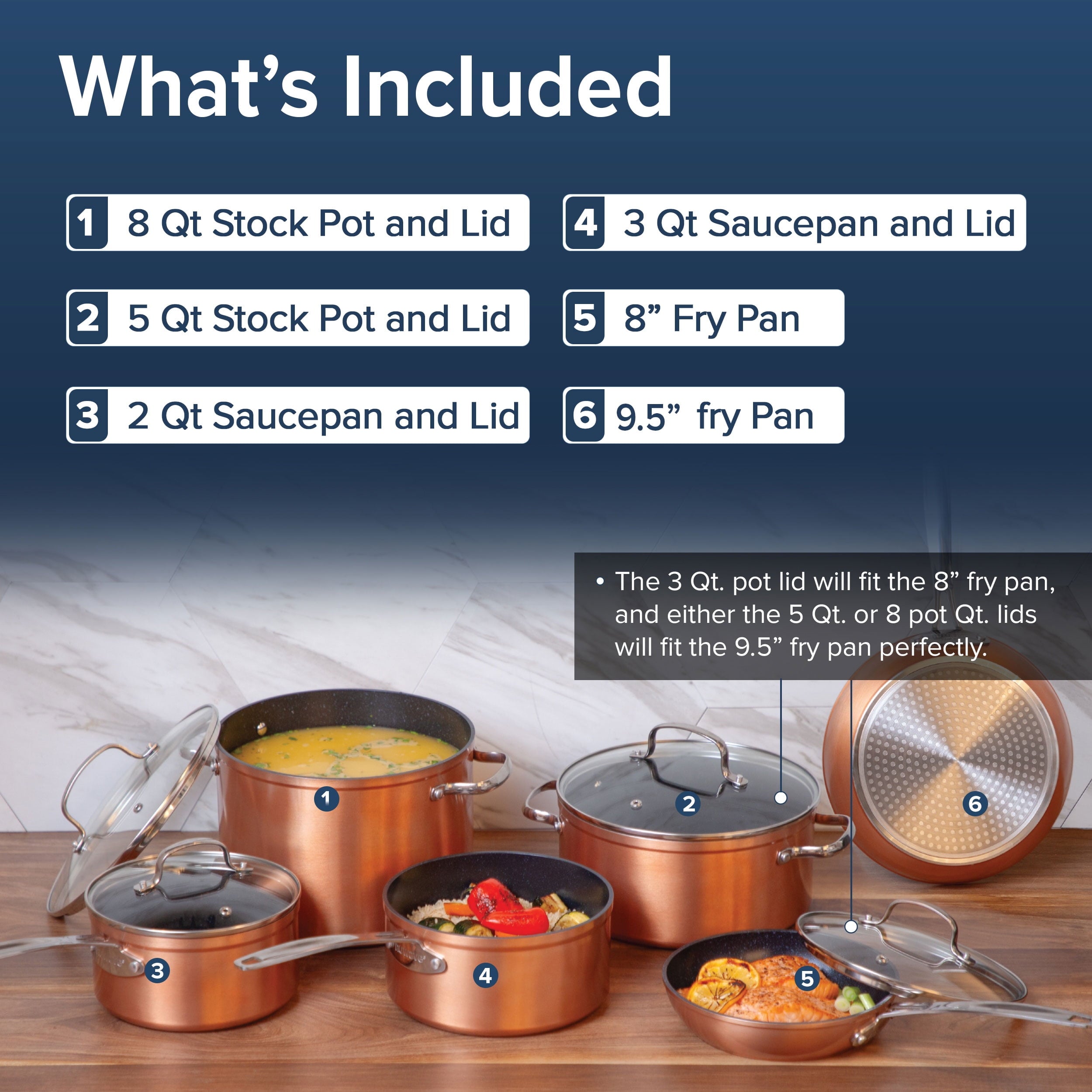 Nuwave 10PC Cookware set, Rustic Copper Duralon Blue Ceramic Non-Stick Cookware Set