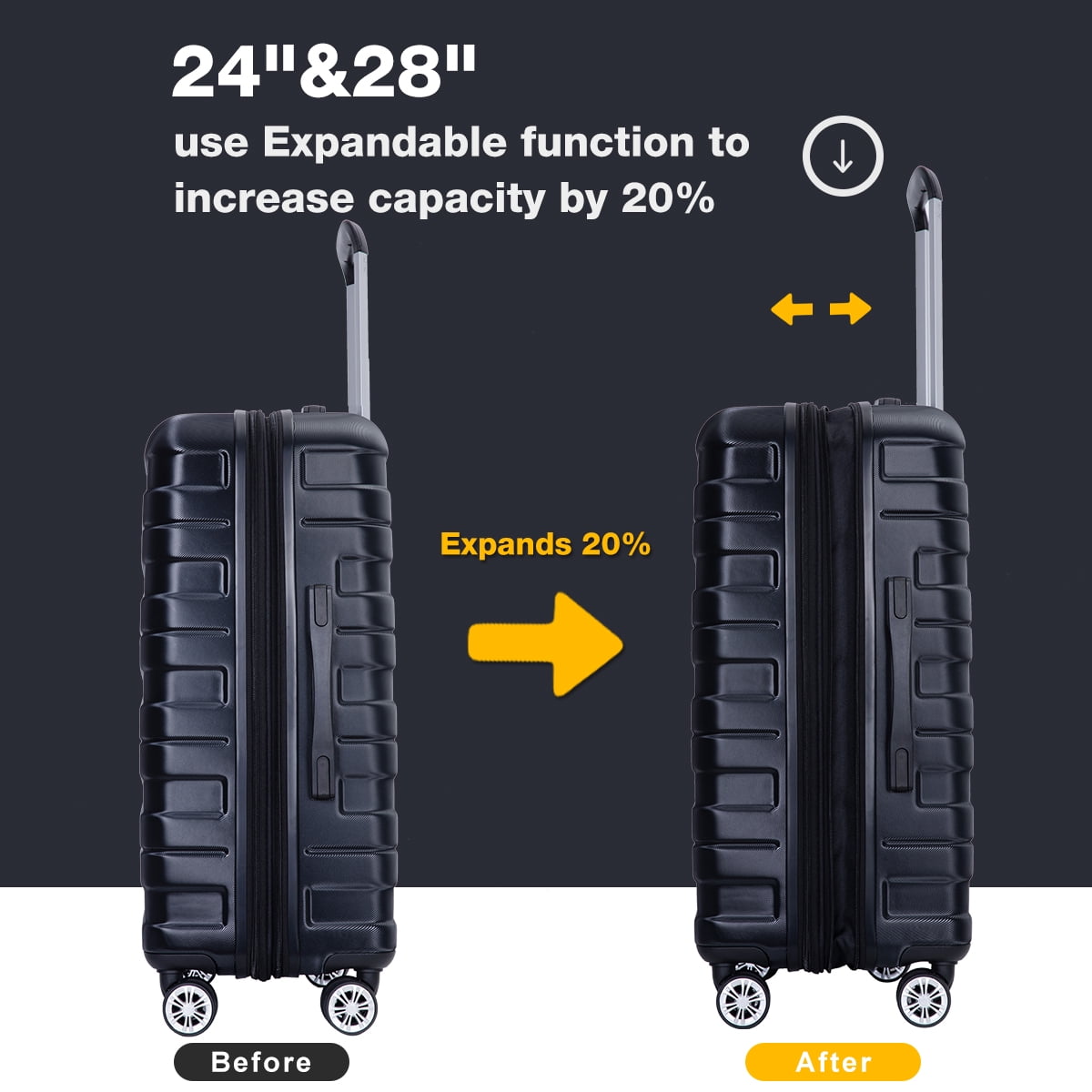 Tripcomp Luggage Sets 5 Piece Duffel Bag,Hardside Travel Luggage (20/24/28) with TSA Lock,Expandable Suitcase with Spinner Wheels.(Black)