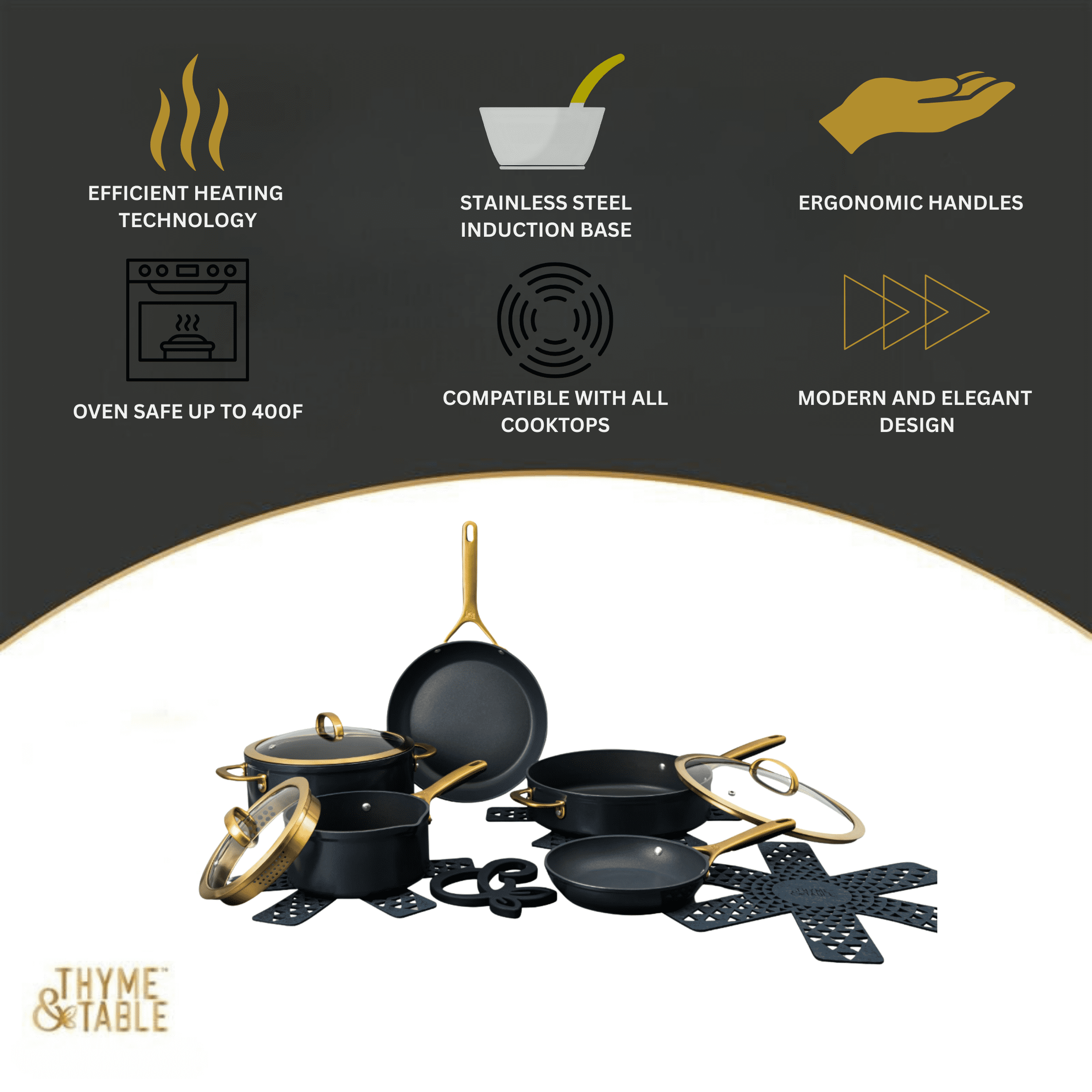 Conjunto de panelas antiaderentes de 12 peças da coleção Supreme da Thyme & Table, conjunto de panelas e frigideiras - Azul Atlântico