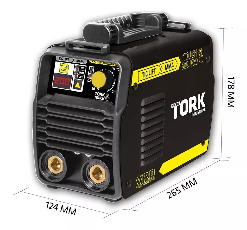 Máquina De Solda Inversora Tig Mma Touch 200 Amp Vrd Tork + Mascara De Solda Automática 4k Ton. 9-13 Tork