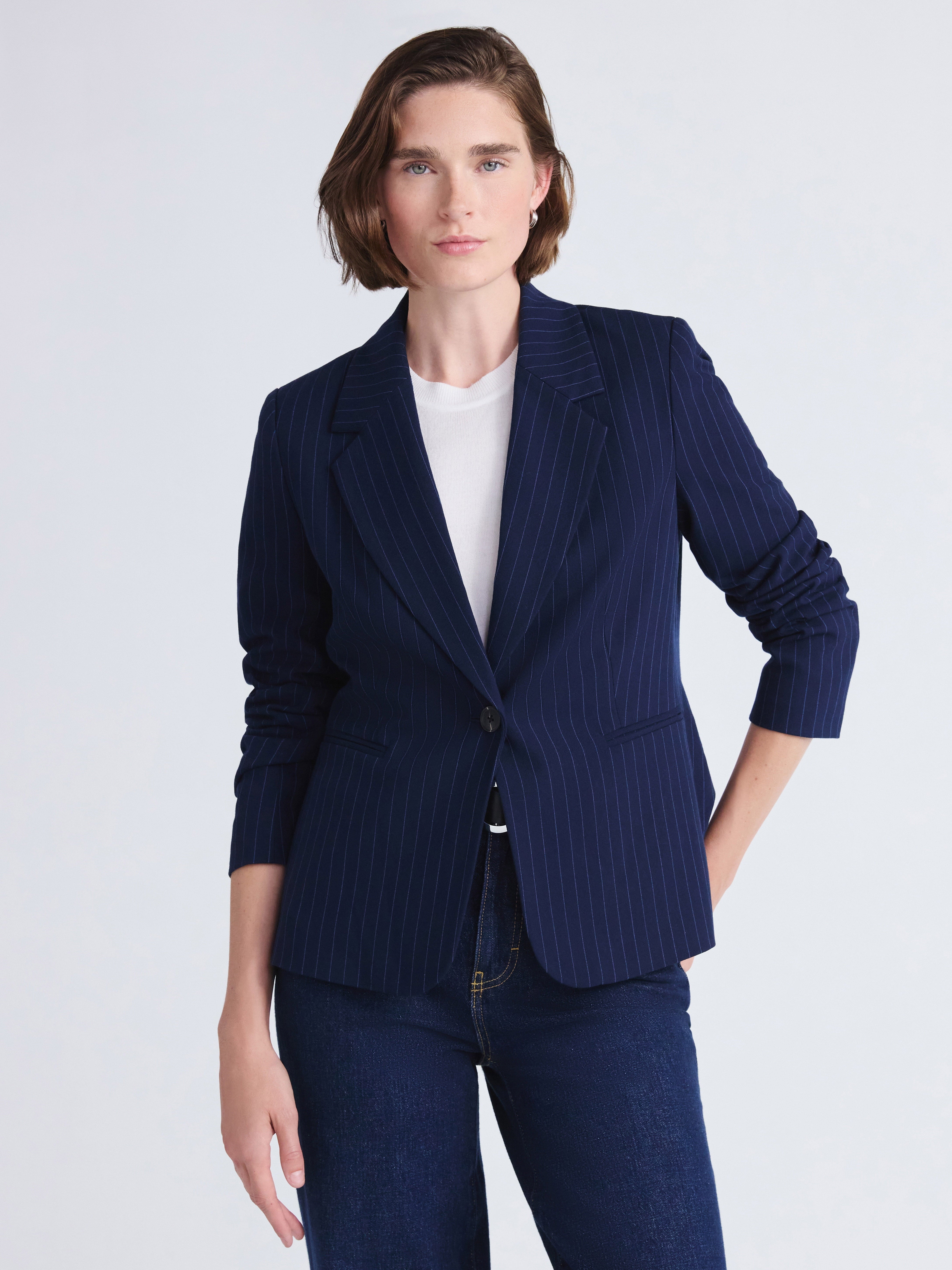 Free Assembly Women's Single Breasted Pinstripe Blazer, Sizes XS-XXL