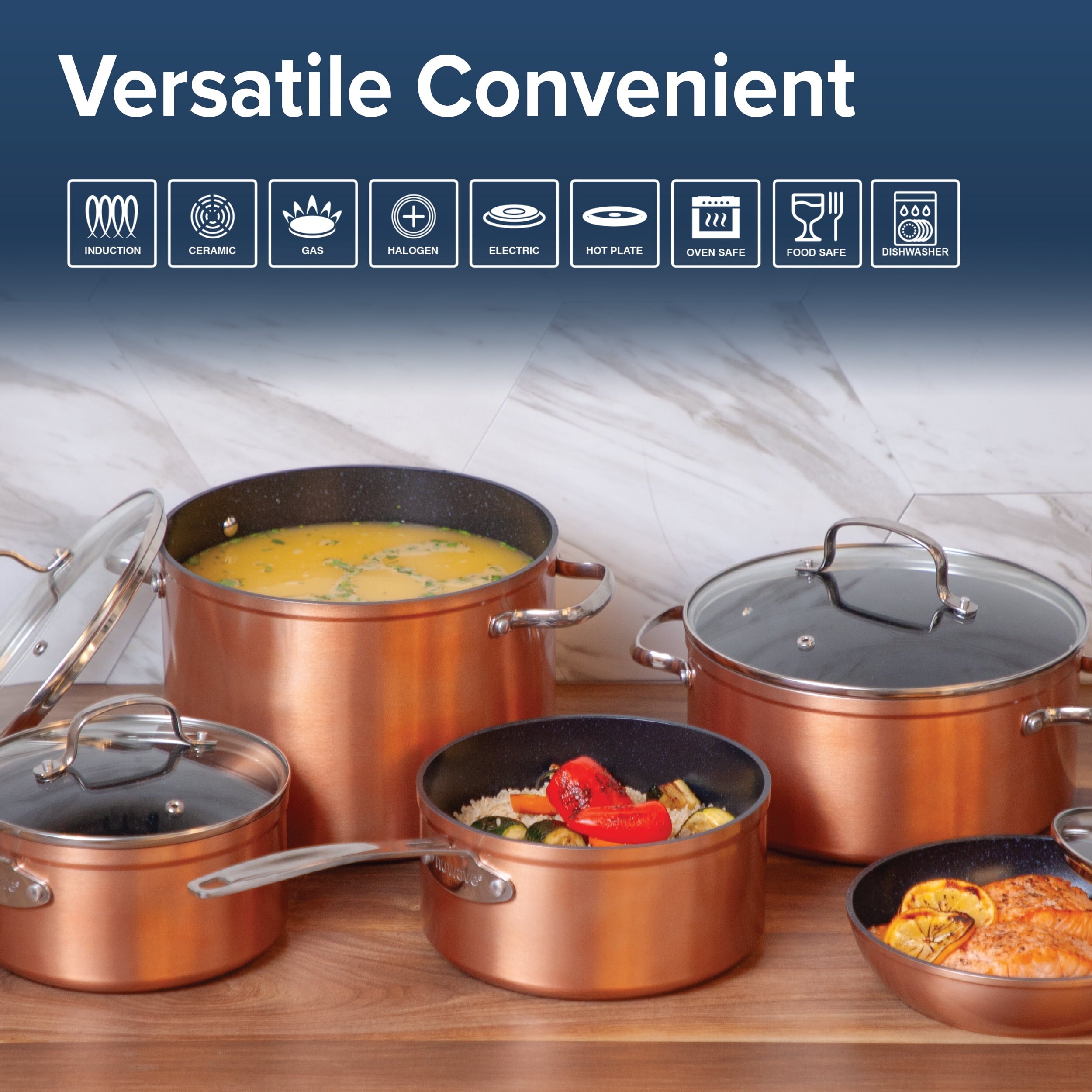 Nuwave 10PC Cookware set, Rustic Copper Duralon Blue Ceramic Non-Stick Cookware Set