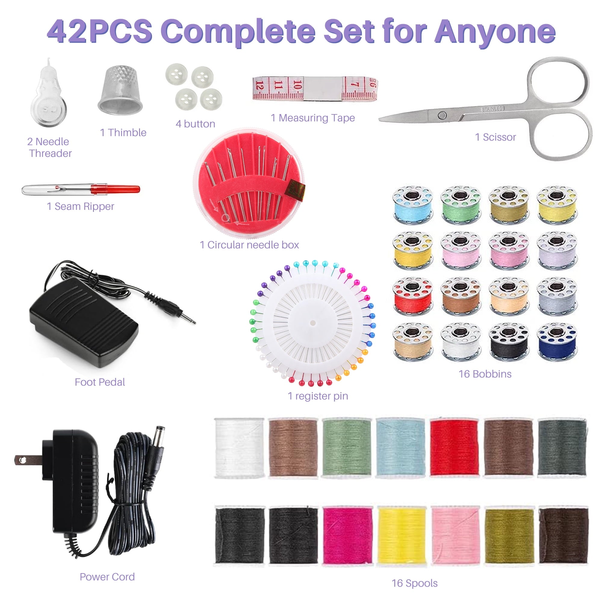 Máquina de costura BCOOSS para iniciantes, máquina portátil multifuncional com 12 pontos integrados