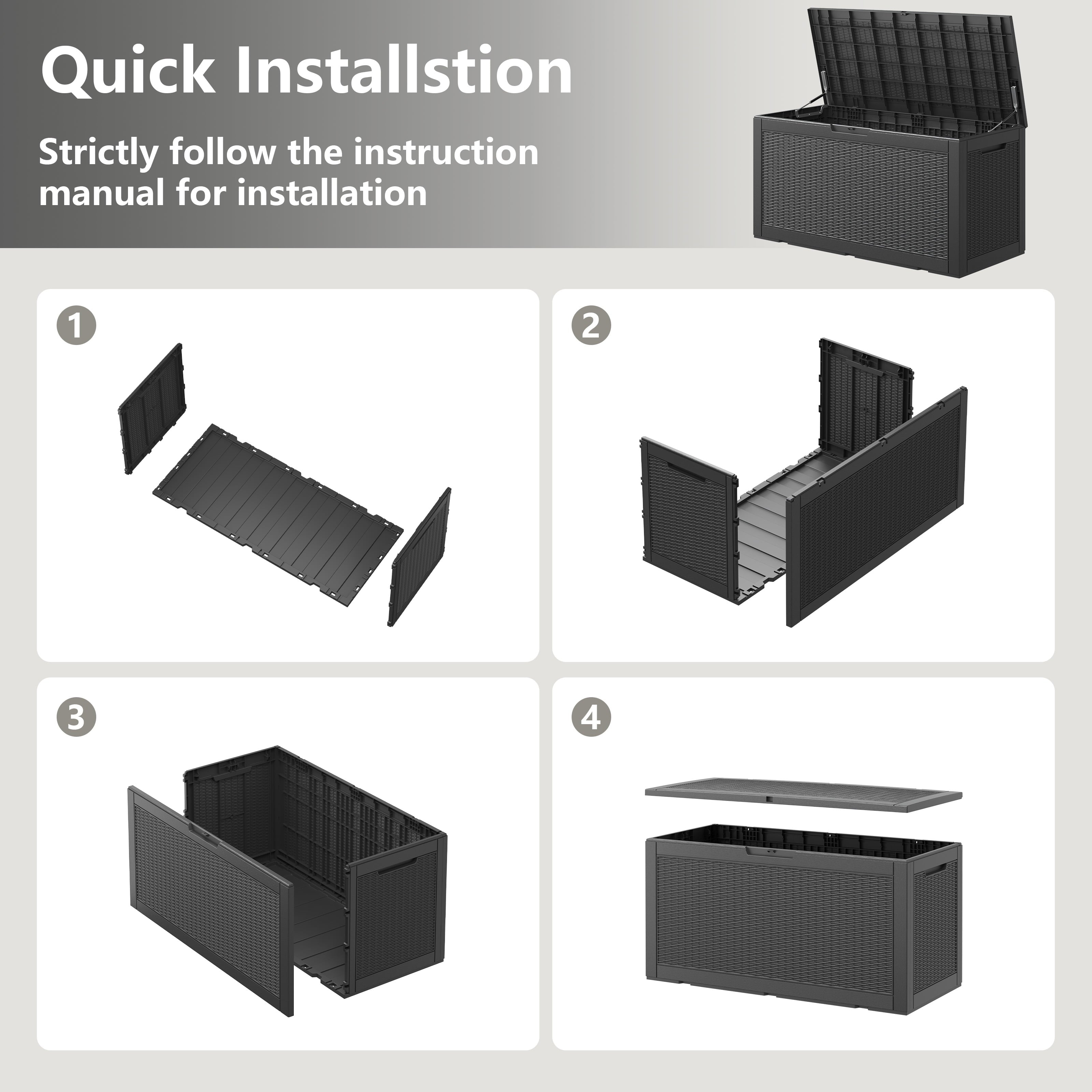 Kit com 2 Caixas de Deck Impermeáveis! –  1 de 320 galões + 1 de 30 galões -Caixa grande de armazenamento externo, móveis de pátio à prova d'água e deck de armazenamento - trancável e resistente a UV, perfeita para piscina e uso externo, resina