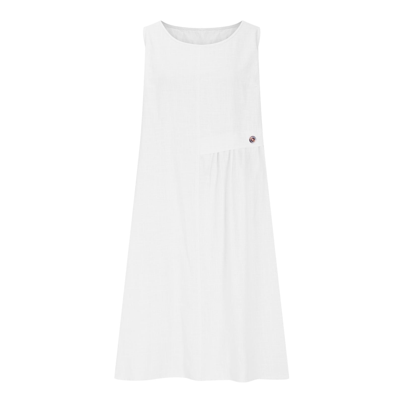 SMihono Womens Summer Dresses Lightweight Loose Crewneck Sleeveless Comfy Cotton Linen Dress Solid Flowy Midi Beach Dress White L