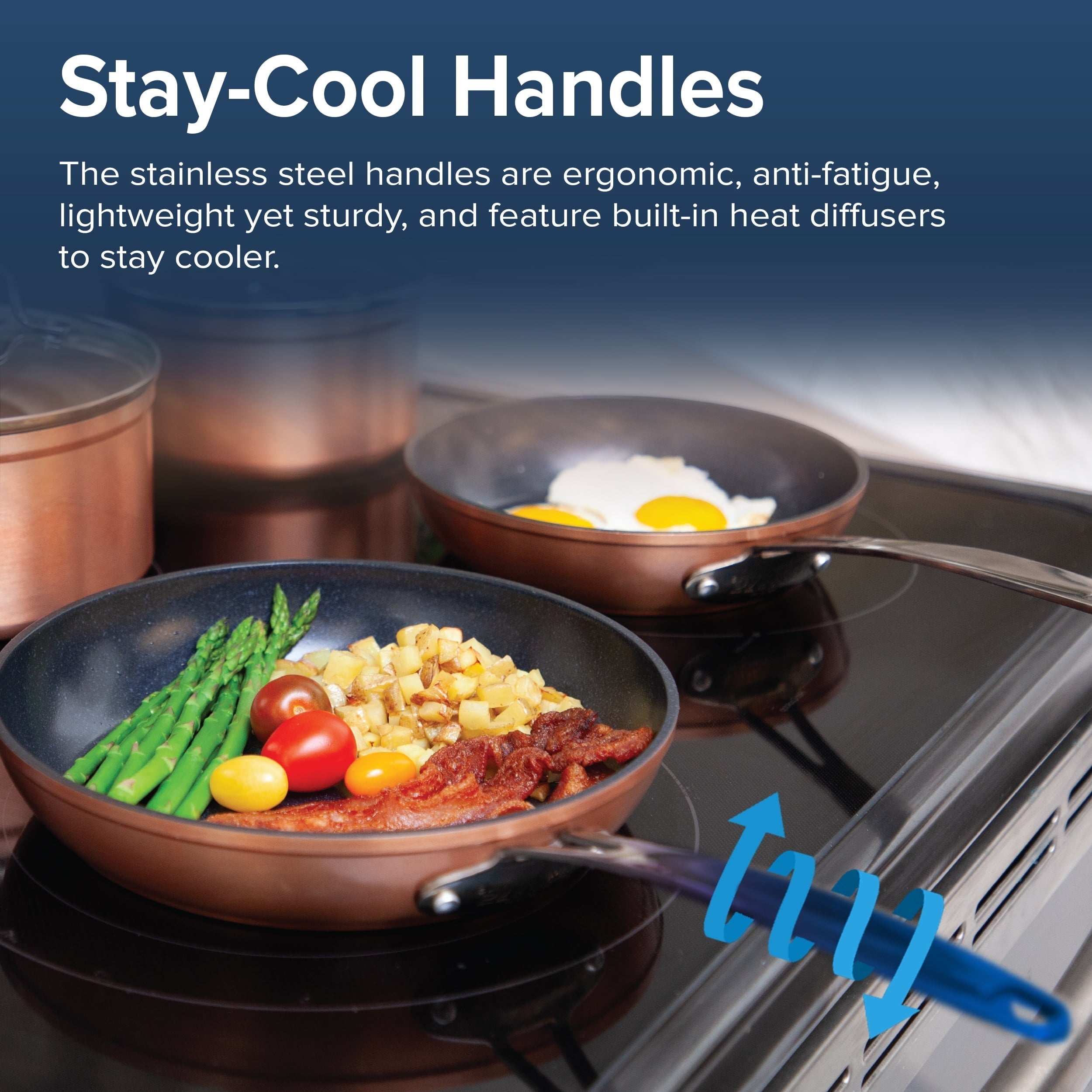 Nuwave 10PC Cookware set, Rustic Copper Duralon Blue Ceramic Non-Stick Cookware Set